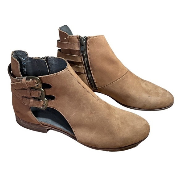 WOLVERINE Genuine Nubuck Leather Open Bootie Inside Zippers in Cognac Sz 7B - Picture 5 of 10